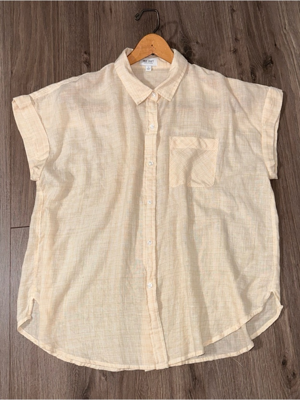 True Craft Cream Short-Sleeve Button-Down Linen Blend Shirt